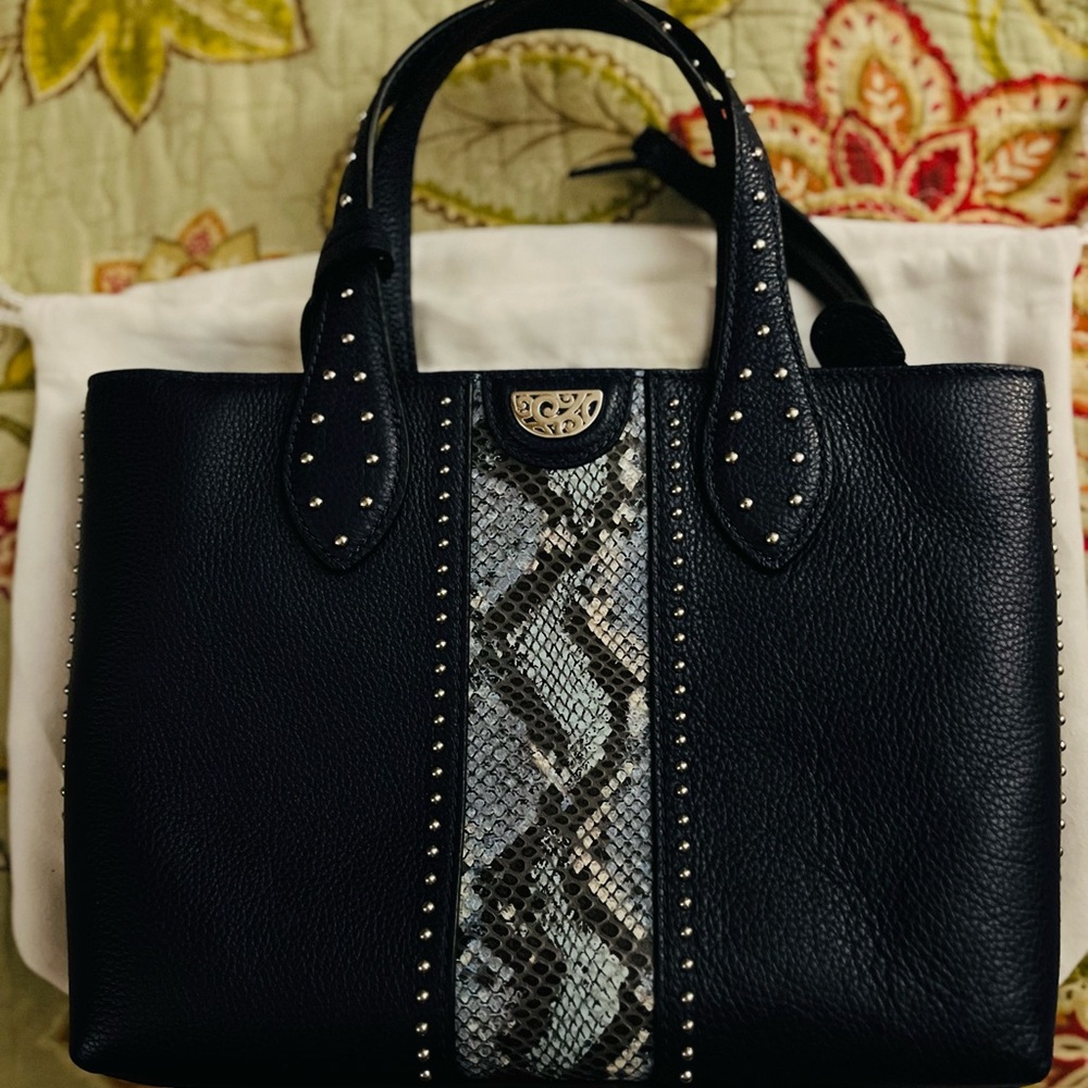 Brighton Navy blue Zoey crossbody handbag with snake insert and studded detail.